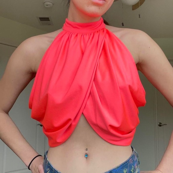 superdown Tops - SUPERDOWN emani wrap crop top in coral size xs from Revolve